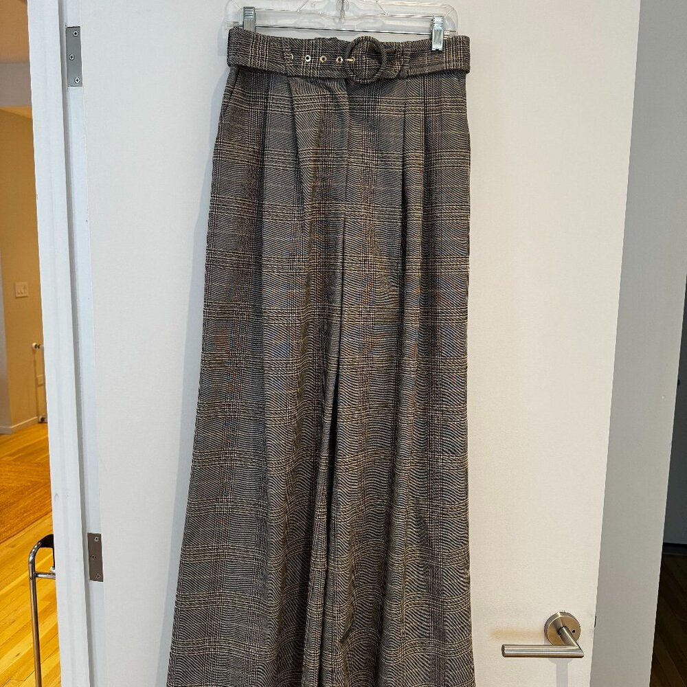 Zimmermann Grey Check High Waisted Belt Flare Pants Size 1